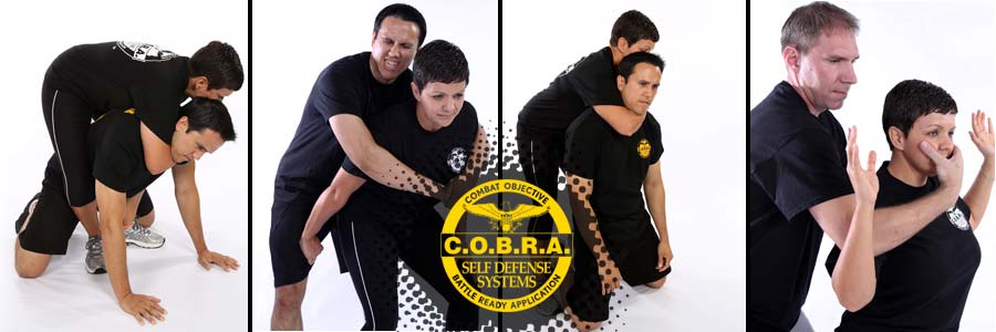Four C.O.B.R.A. self-defense training demonstrations showing grabs and holds